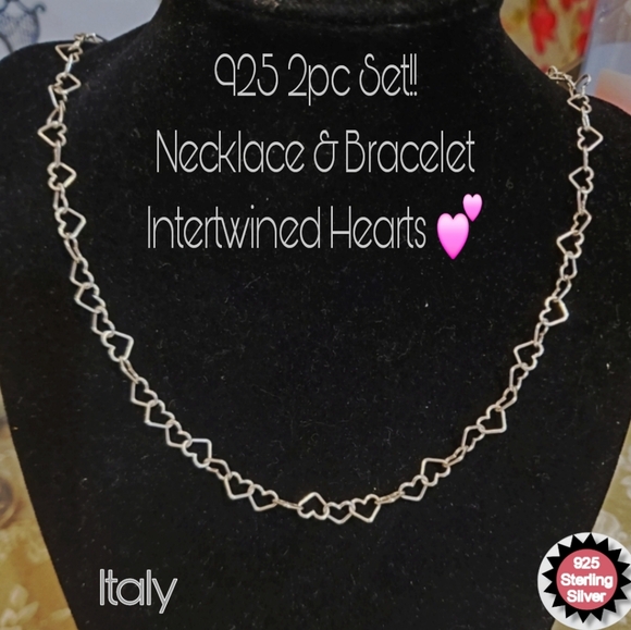 2pc ITALY 925 HEART LINK NECKLACE & BRACELET SET milor - Picture 2 of 11